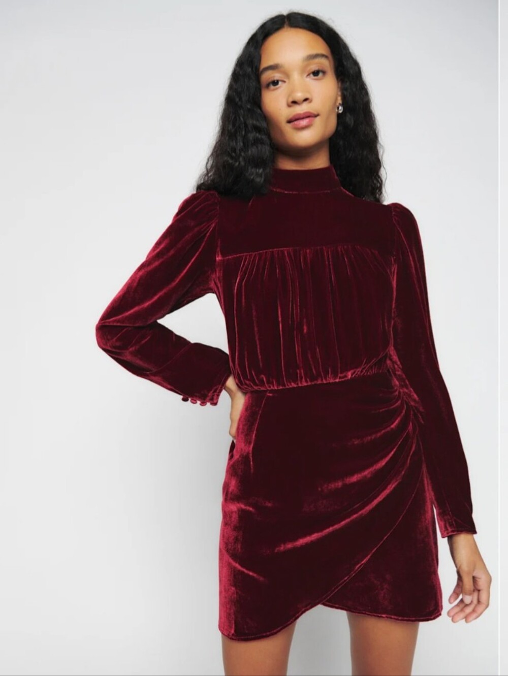 Reformation Evora Velvet Burgundy Dress